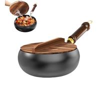 Padella in ghisa forgiata a mano con coperchio in legno, ideale per cucinare ad alta temperatura, versatile per friggere, stufare e cuocere al forno, compatibile con tutti i piani cottura