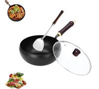 Padella in ghisa Jinswhdre, padella giapponese in ghisa forgiata a mano con coperchio, wok antiaderente non rivestito per cucinare e friggere, Padella in ferro resistente per cucina (A, 28CM)