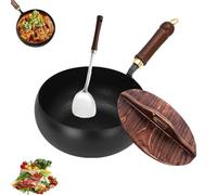 Padella in ghisa Jinswhdre, padella giapponese in ghisa forgiata a mano con coperchio, wok antiaderente non rivestito per cucinare e friggere, Padella in ferro resistente per cucina (D, 28CM)