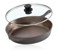 Padella in ghisa lucida Mahlzeit 29,5 cm con coperchio | Padella universale con due beccucci, bordo alto