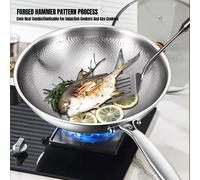Padella in Titanio Martellato con Coperchio, Antiaderente e Resistente ai Graffi, con Fondo Spesso e Non Proiettante, Adatta a Tutti i Tipi di Fornelli
