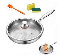 Padella in titanio martellato Pro con coperchio, resistente ai graffi, antiaderente, per cucinare (M, 30 cm)