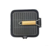 Padella per bistecca in ghisa con manico pieghevole, padella quadrata a righe per un riscaldamento uniforme e una conservazione efficiente dell'armadio da cucina (piatto da 24 cm)