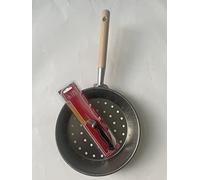 PADELLA PER CALDARROSTE in ferro forato MANICO IN LEGNO CM 26 + COLTELLINO INOX DE LUCA ART 502 C