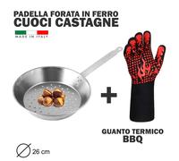 PADELLA per CASTAGNE CALDARROSTE da 26cm con MANICO in FERRO e GUANTO TERMICO