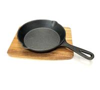 Padella per Grigliare Ghisa Ø 15,5 CM Con Tagliere di Legno BBQ Profonda