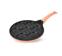 Padella per Pancake Antiaderente 26 cm con 7 Fori e Manico in Silicone Arancione
