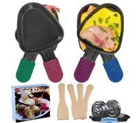 Padella per Raclette, Raclette 4 Persone, Rivestimento Antiaderente Mini Padelle per Raclette con 4 Pala di legno per Formaggio Fuso Uovo Fritto(Quadrato)