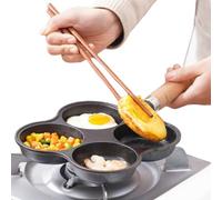 Padella per uova fritte con 4 fori, padella per omelette con manico in legno, padella per pancake salutari per la colazione Padelle piccole per tutti i tipi di fornelli