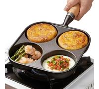 Padella per uova Padella per pancake a 4 fori Padella per colazione per uova, bistecche, pancake e hamburger Padella con manico in legno per tutti i fornelli a gas(19cm)