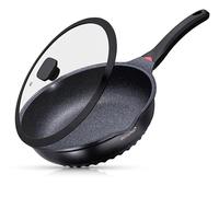 Padella profonda con coperchio | Antigraffio | Compatibile con induzione | Interno antiaderente | Maniglia resistente al calore | Perfetto per la cucina di tutti i giorni (Nero, 24 CM)