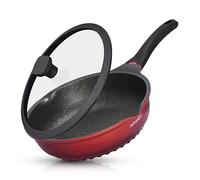 Padella profonda con coperchio | Antigraffio | Compatibile con induzione | Interno antiaderente | Maniglia resistente al calore | Perfetto per la cucina di tutti i giorni (Rosso, 30 CM)