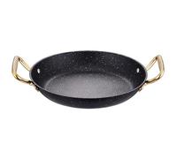 Padella rotonda con fondo piatto, padella cinese per friggere in acciaio inox, padella per paella a doppio orecchio, pentola da portata con manico in metallo, per uso domestico e cucina, nero, 26 cm