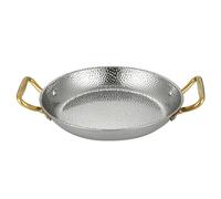 Padella rotonda con fondo piatto, padella cinese per friggere in acciaio inox, padella per paella a doppio orecchio, pentola da portata con manico in metallo, per uso domestico e cucina, argento, 18