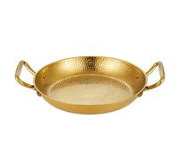 Padella rotonda con fondo piatto padella cinese per paella in acciaio inox padella doppia orecchio padella per servire snack con manico in metallo, per uso domestico e cucina, oro, 28 cm
