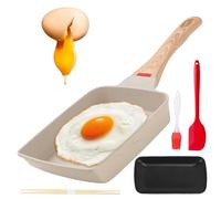 Padella Tamagoyaki: padella antiaderente, frittata giapponese con manico in legno isolato, padella rettangolare giapponese per tutti i piani cottura, padella per uova strapazzate antiaderente per