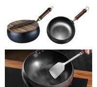 Padella tradizionale in ferro fatta a mano, grande capacità, stile wok, non rivestita, con design a pancia profonda, per piano cottura della cucina, 26,5 x 13,5 x 27,5 cm (1800 ml)