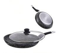 Padella tradizionale Stone Tec 22/24/26/28/30 cm+ coperchio. Padella antiaderente Stone &Stone con base in acciaio per induzione in pietra, chef professionisti, risparmio del 50% sulla bolletta + cope