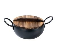 Padella wok - 24 cm in acciaio al carbonio non rivestito per gas e induzione - Padella versatile con fondo rotondo per friggere in padella autentica