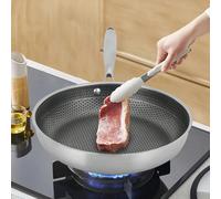 Padella wok da 32 cm, padella antiaderente in acciaio inox con rivestimento antigraffio e antiaderente a nido d'ape, padella a nido d'ape, padella per bistecche fritte, padella wok a nido d'ape per cu