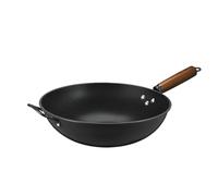 Padella wok in ghisa, non rivestita con manico in legno, ideale per un'autentica cucina cinese, essenziale per la cucina durevole