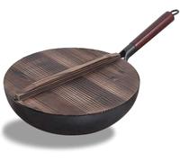 Padella Wok in Ghisa, Wok Cinese in Ferro Resistente Antiaderente O Padella per Friggere, Pentola Non Rivestita per Uso Domestico, Pentola in Ferro Forgiato A Mano, Pentole da Cucina-b