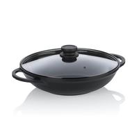padella wok kela 32 cm con coperchio in vetro ATURA, wok a induzione 4 litri, alluminio fuso rivestito in ceramica, senza PFAS, nero
