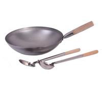 Padella Wok Set 40cm Ø Arrotondato Pavimento + Kelle + Spatola Gas