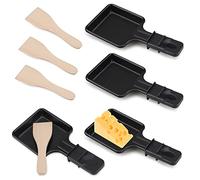Padelle per Raclette 4 Pezzi Rivestimento Antiaderente Mini Piatti Piastra da Raclette con 4 Pala di legno per Formaggio Fuso Uovo Fritto(Quadrato)