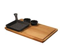Paderno Lava Padella grill ghisa con supporto legno 16 X 16 cm