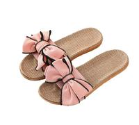 PADGCNOR Pantofole da donna in paglia Ciabatte estive casual da donna, comode pantofole in lino con fiocco a righe, infradito in, sandali interno(Pink,40)
