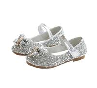 PADGCNOR Scarpe Principessa Bambina Scarpe da Ragazza alla Moda Basse for Bambini con Paillettes Strass Principessa Scarpe Nodo a Farfalla for Studenti(Silver,23inner14cm)