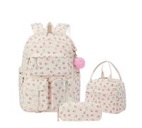 PADGCNOR Zaino for la scuola universitaria in velluto a coste 3 in 1 con borsa for il pranzo e astuccio for matite, set di zaini carini for ragazze(Color 2)