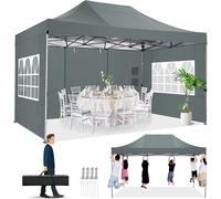 Padiglione 3x4,5 m pieghevole impermeabile stabile con 4 pareti laterali, tenda per feste Il padiglione da giardino con tetto lanciato pieghevole per esterni