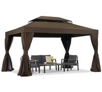 Padiglione da giardino con zanzariera e tende Valencia 3x4 marrone Garden Point