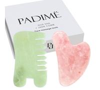 Padime 2 pezzi | Premium Set massaggio 2 in 1 | Strumenti viso Gua Sha + pettine di giada | Set Guasha per viso + massaggiatore cuoio capelluto - quarzo rosa - strumenti per massaggio viso Guasha