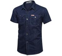 PADOLA Camicia Uomo Button Down con Tasca Camicie da Lavoro a Maniche Corte Tops vestibilità Regolare(XXL,Blu Navy)