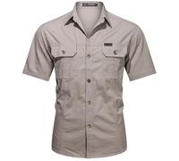 PADOLA Camicia Uomo Button Down con Tasca Camicie da Lavoro a Maniche Corte Tops vestibilità Regolare(L,Beige)