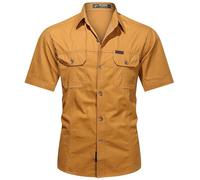 PADOLA Camicia Uomo Button Down con Tasca Camicie da Lavoro a Maniche Corte Tops vestibilità Regolare(XXL,Curcuma)