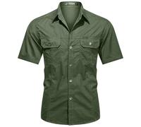PADOLA Camicia Uomo Button Down con Tasca Camicie da Lavoro a Maniche Corte Tops vestibilità Regolare(L,Verde Militare)