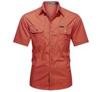 PADOLA Camicia Uomo Button Down con Tasca Camicie da Lavoro a Maniche Corte Tops vestibilità Regolare(S,Rosso)