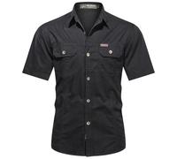 PADOLA Camicia Uomo Button Down con Tasca Camicie da Lavoro a Maniche Corte Tops vestibilità Regolare(S,Nero)