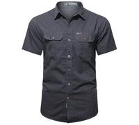 PADOLA Camicia Uomo Button Down con Tasca Camicie da Lavoro a Maniche Corte Tops vestibilità Regolare(L,Grigio)