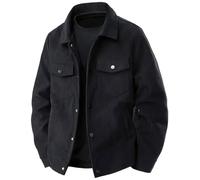 PADOLA Giacca Uomo in Velluto a Coste Giacca a Vento con Bottoni Morbida Modello Classico senza Cappuccio con 4 Tasche per Primavera Autunno (L,Nero)