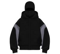 PADOLA Uomo Felpe con Cappuccio Balaclava Cappello da Passamontagna con Cerniera Zip Hoodie Primavera Giacca Manica Lunga Pullover (S,Nero Grigio)