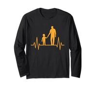 Padre E Figlio Battito Cuore Silhouette Famiglia Legame Arte Maglia a Manica