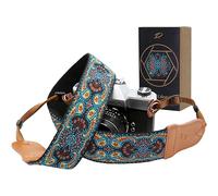 Padwa Lifestyle Mystic - Tracolla per fotocamera con doppio strato in pelle bovina, 5,1 cm, in puro cotone ricamato, tracolla universale regolabile per tutte le fotocamere DSLR, regalo per fotografi