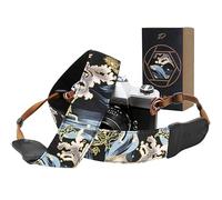 Padwa Lifestyle Tracolla per fotocamera - 5,1 cm in pelle bovina con testa in cotone per fotografi, stampa artistica giapponese vintage, tracolla e collo regolabile per tutte le fotocamere DSLR/SLR