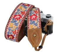 Padwa Lifestyle Tracolla per fotocamera in pelle bovina classica con motivo Crazy Horse, larghezza 5,1 cm, con ricamo jacquard floreale vintage, tracolla regolabile per fotocamere DSLR