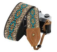 Padwa Lifestyle Tracolla per fotocamera in pelle bovina classica con motivo Crazy Horse, larghezza 5,1 cm, con ricamo jacquard floreale vintage, tracolla regolabile per fotocamere DSLR